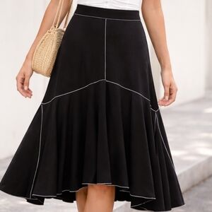 Y2K Max Studio Black Sharkbite Disco Skirt M Swing Flowy